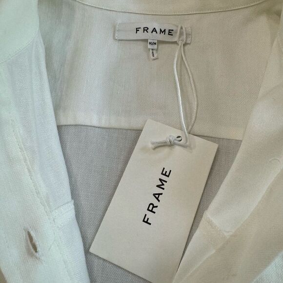 Frame Arie Stretch Linen Button Down Shirt Dress White Medium - Picture 9 of 15